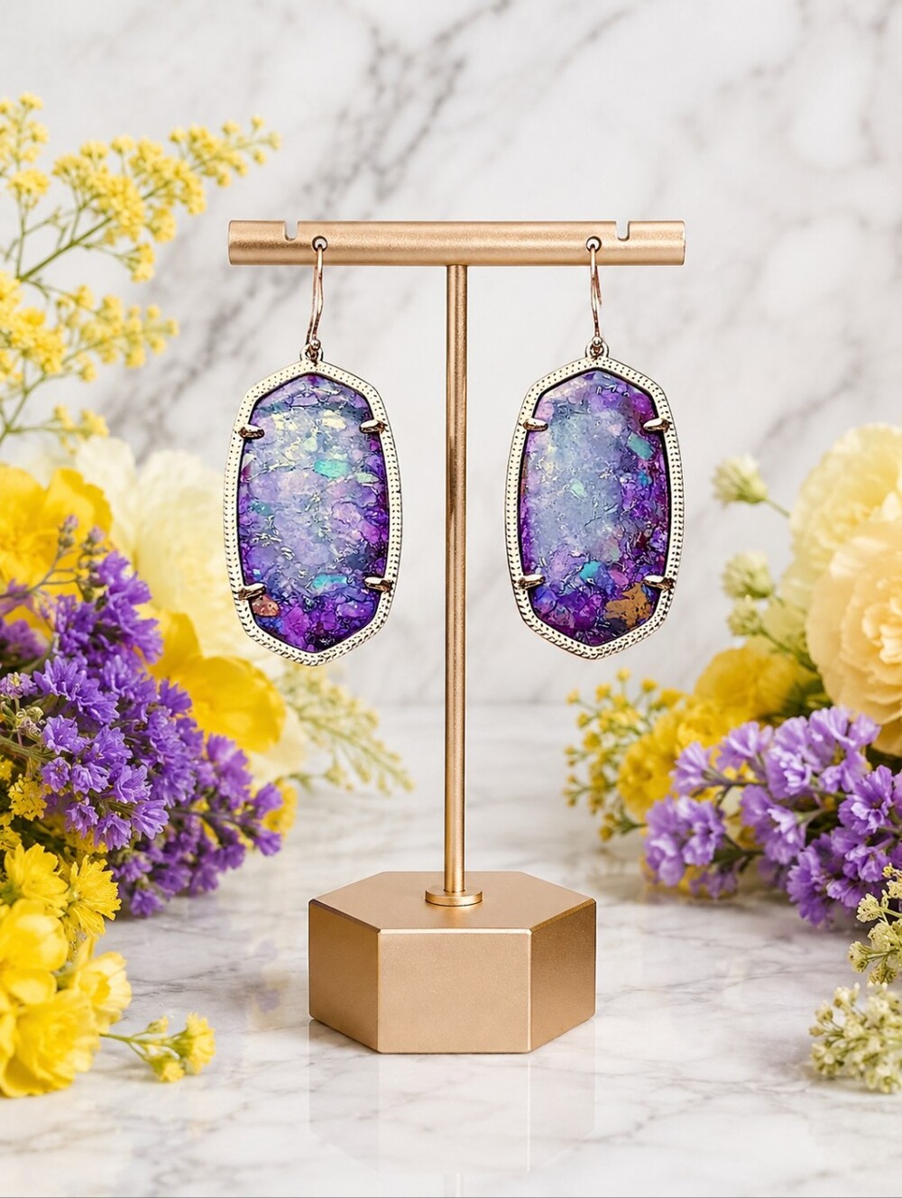 Kendra Scott Danielle Color Bar Earrings Rose Gold Purple Magnesite Drop | EUC